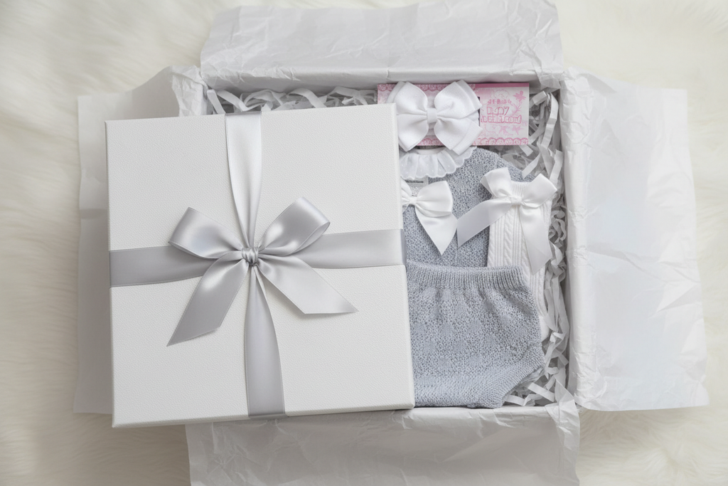 Grey baby girl knitted set in gift box